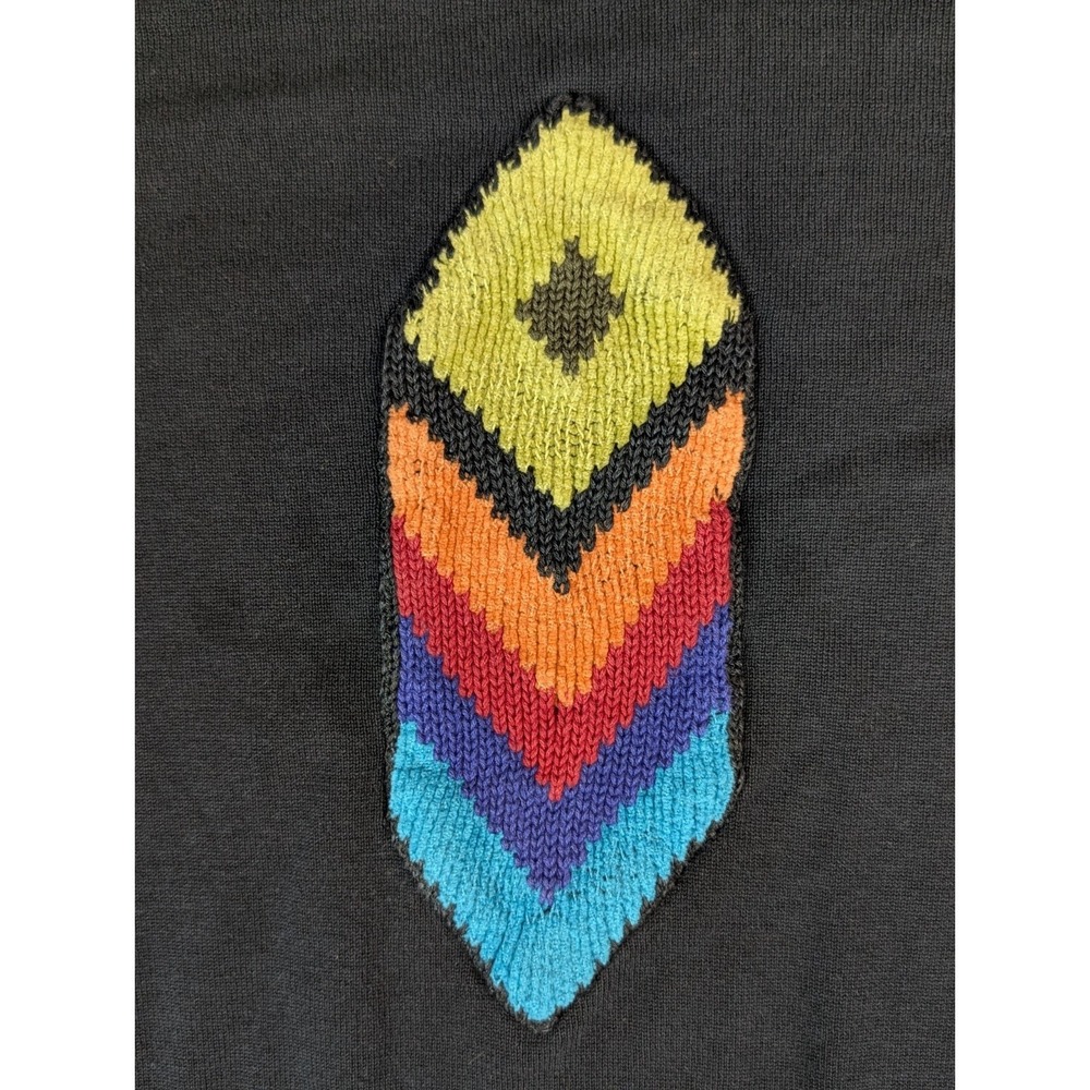 Silk & Cotton Lightweight Sweater LG Knit Chevron Crocheted Rainbow Pride Black - Picture 5 of 14